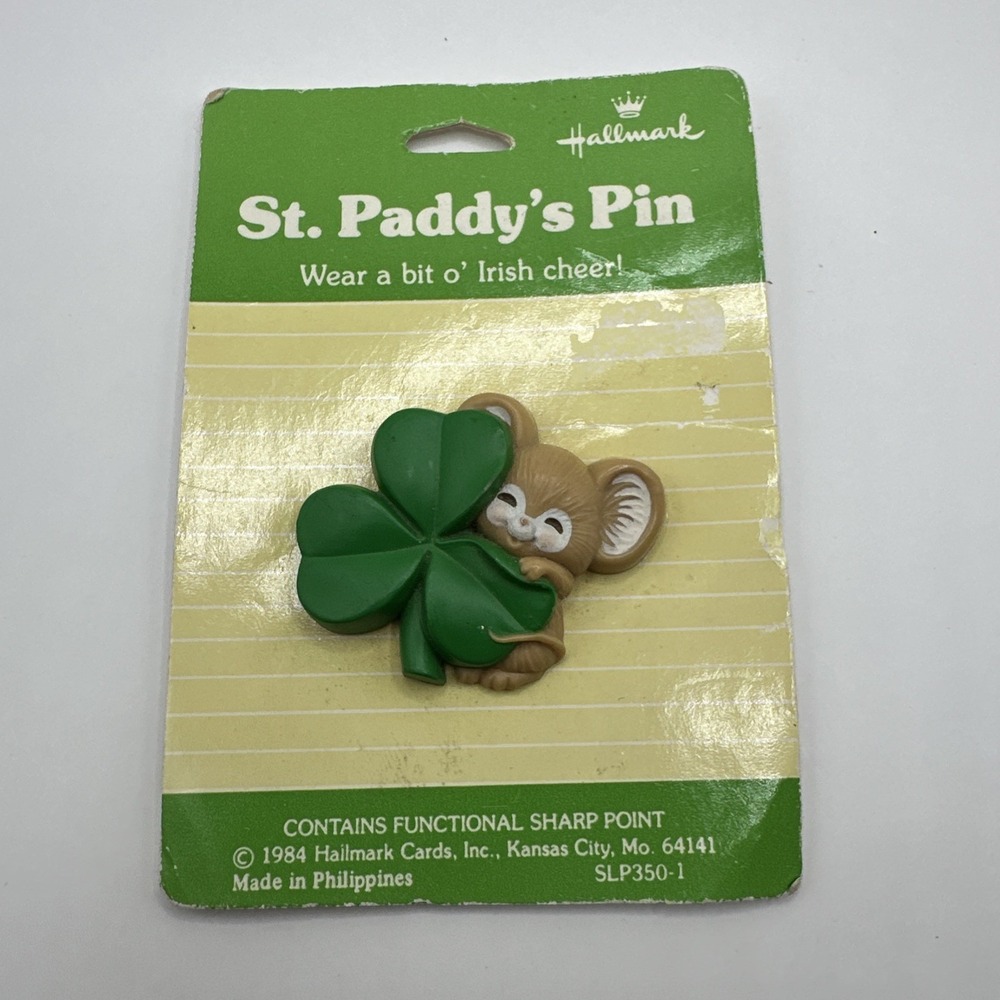 Vintage Hallmark St Patrick's Day Lapel Pin Mouse Shamrock Brooch NIB Unused - Picture 3 of 4